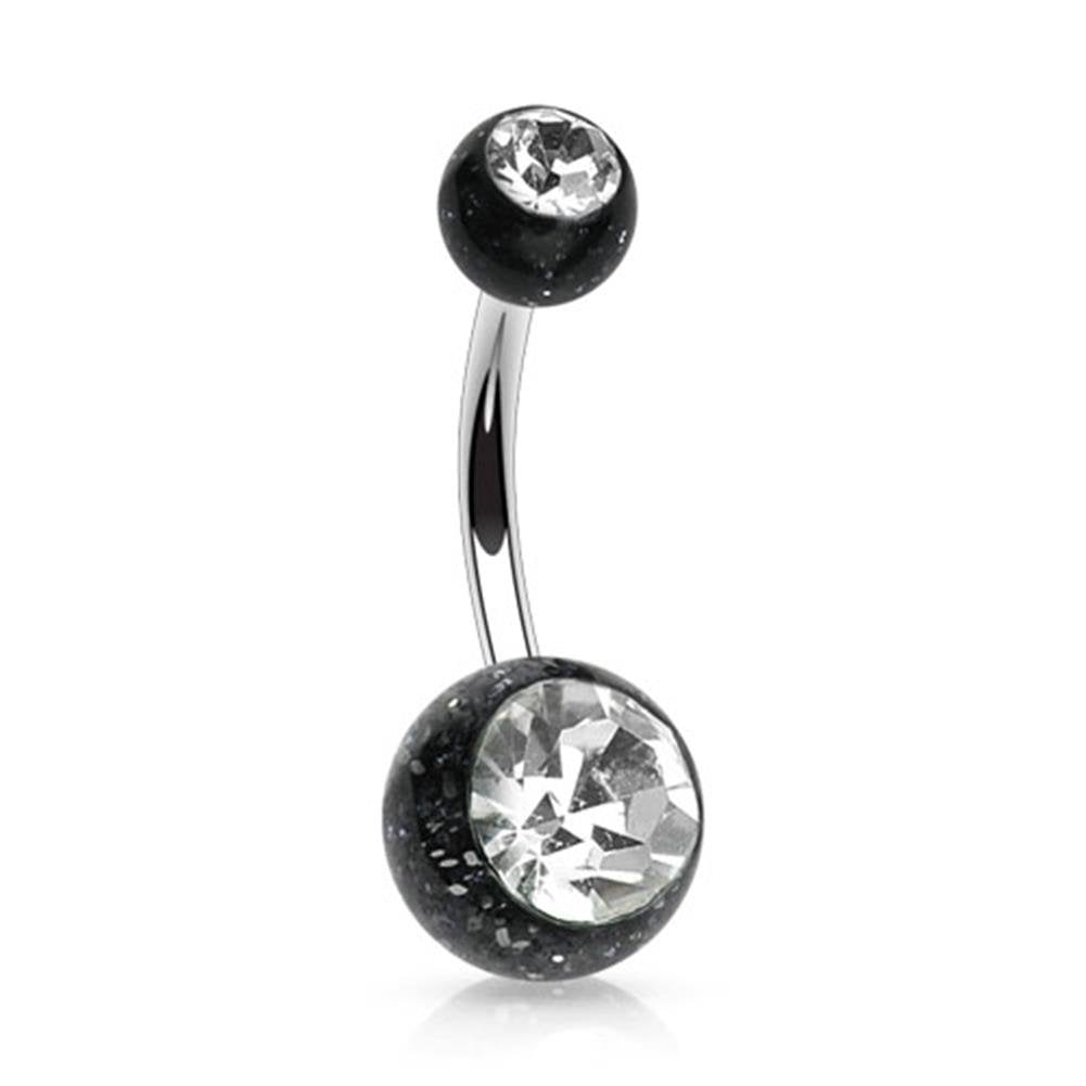 Bauchnabelpiercing 2 Glitzer-Kugeln 1,6mm 10mm Nabelpiercing Chirurgenstahl Bananabell Zirkonia Silber viele Farben