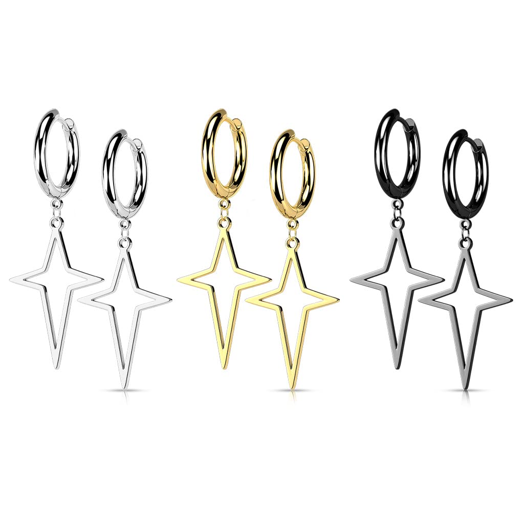 1 Paar Damen Creolen Ohrhänger Stern-Anhänger Ohrringe Ohrstecker Silber Gold Schwarz