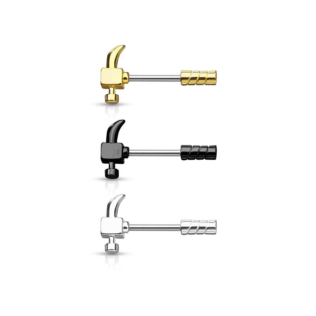 Brustwarzenpiercing Hammer Brustpiercing Intimpiercing Nippelpiercing Chirurgenstahl Gold Schwarz Silber Stab 1,6/12mm
