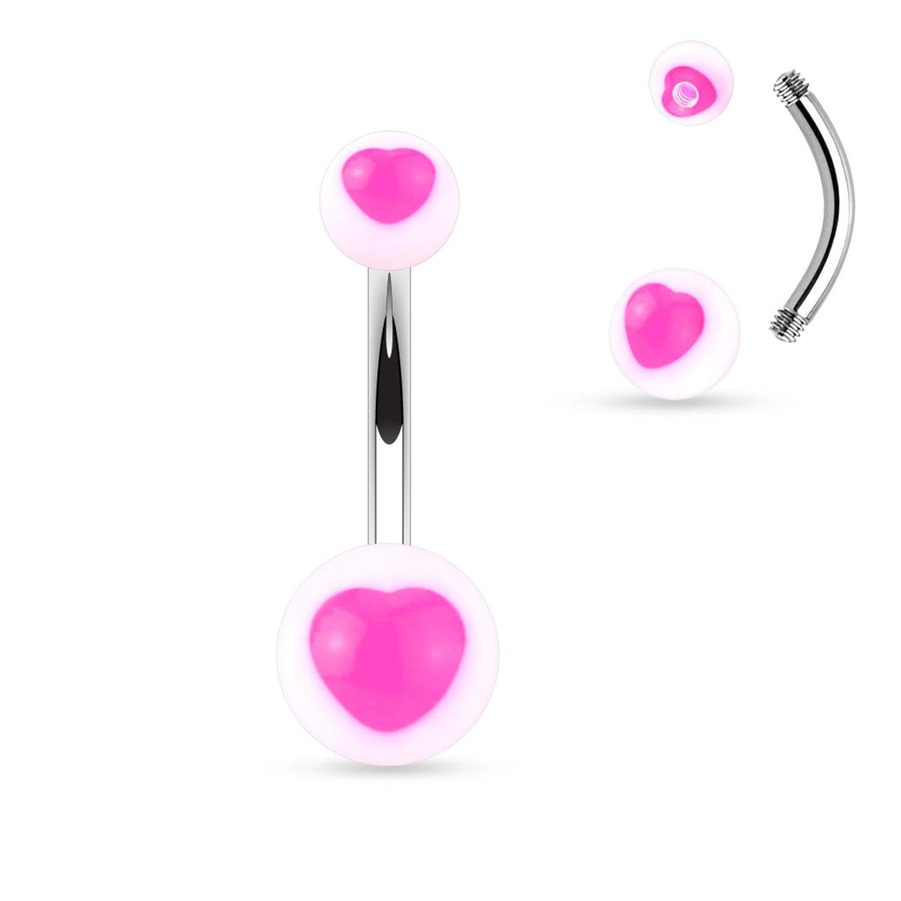Bauchnabelpiercing UV Herz Nabelpiercing ACRYL-Kugeln Bananabell Edelstahl Stab-Dicke 1,6mm Stab-länge 10mm