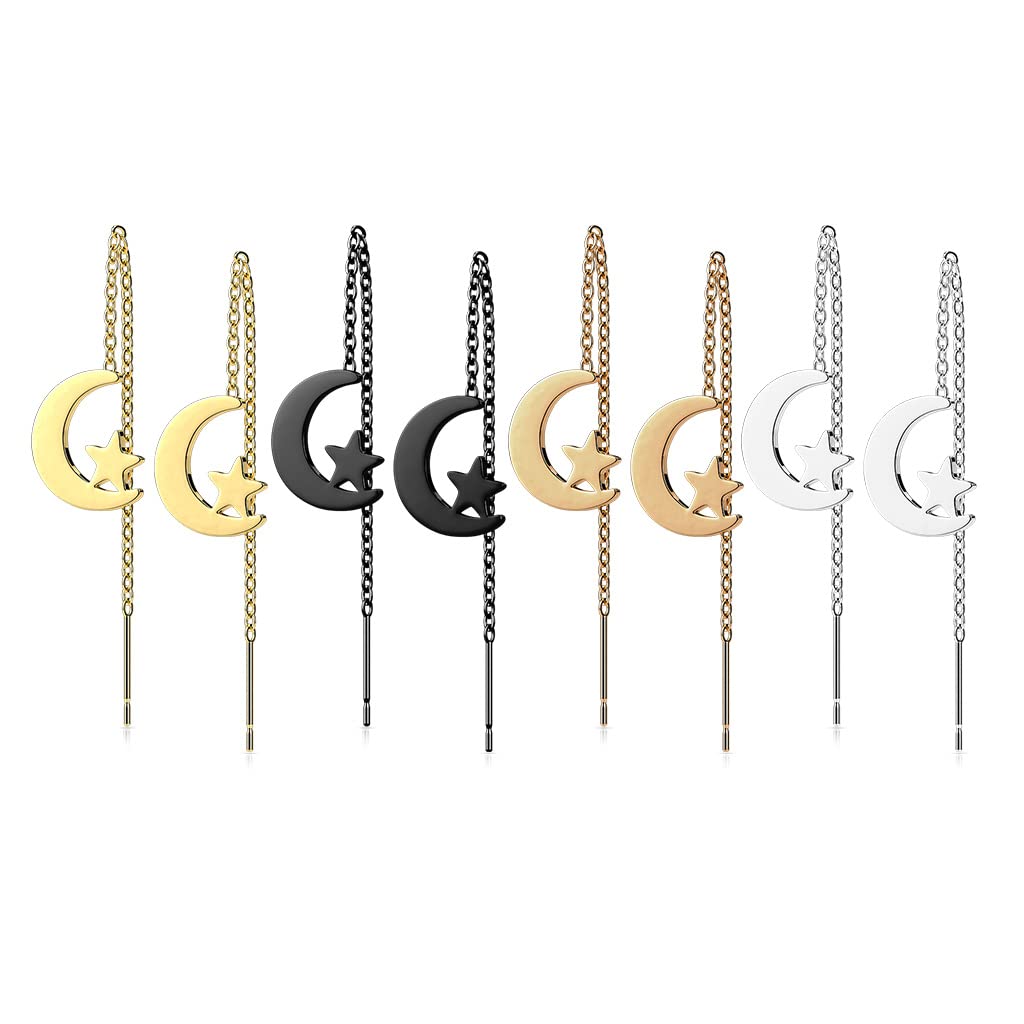1 Paar Damen Ohrringe Durchzieher Mond Stern Anhänger Ohrringe Ohrstecker Chirurgenstahl Gold Schwarz Roségold Silber