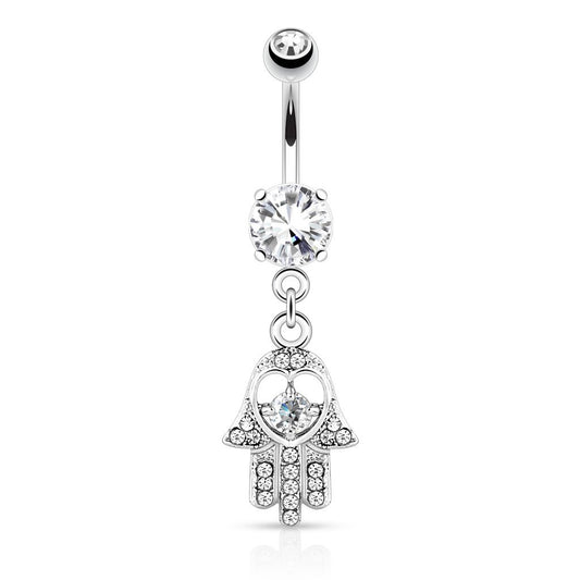 Bauchnabelpiercing Set 1,6mm 10mm Hamsa 15,9 x 11,2mm Nabelpiercing Chirurgenstahl Bananabell Zirkonia Silber