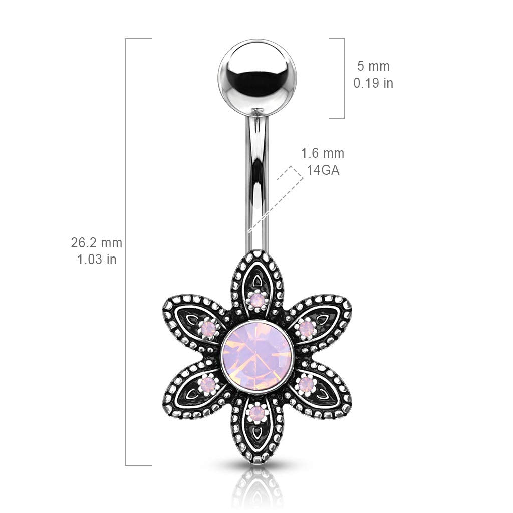 Bauchnabelpiercing Opal-Optik Antik-Silber Nabelpiercing Chirurgenstahl Bananabell Silber Rosa Grün Weiß Stab 1,6/10mm