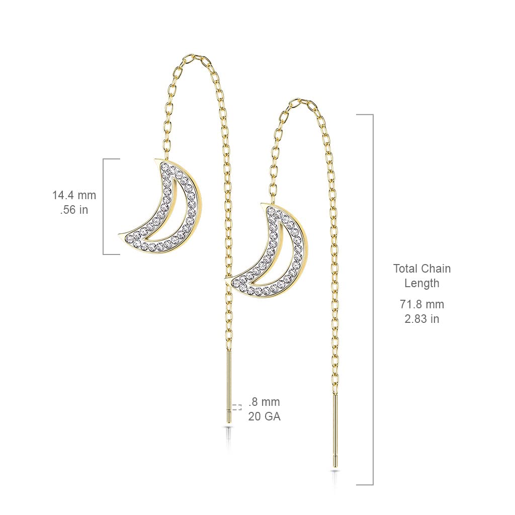 1 Paar Damen Ohrringe Durchzieher Kristall Pavé Clear Halbmond-Anhänger Ohrringe Ohrstecker Chirurgenstahl Silber Gold Roségold