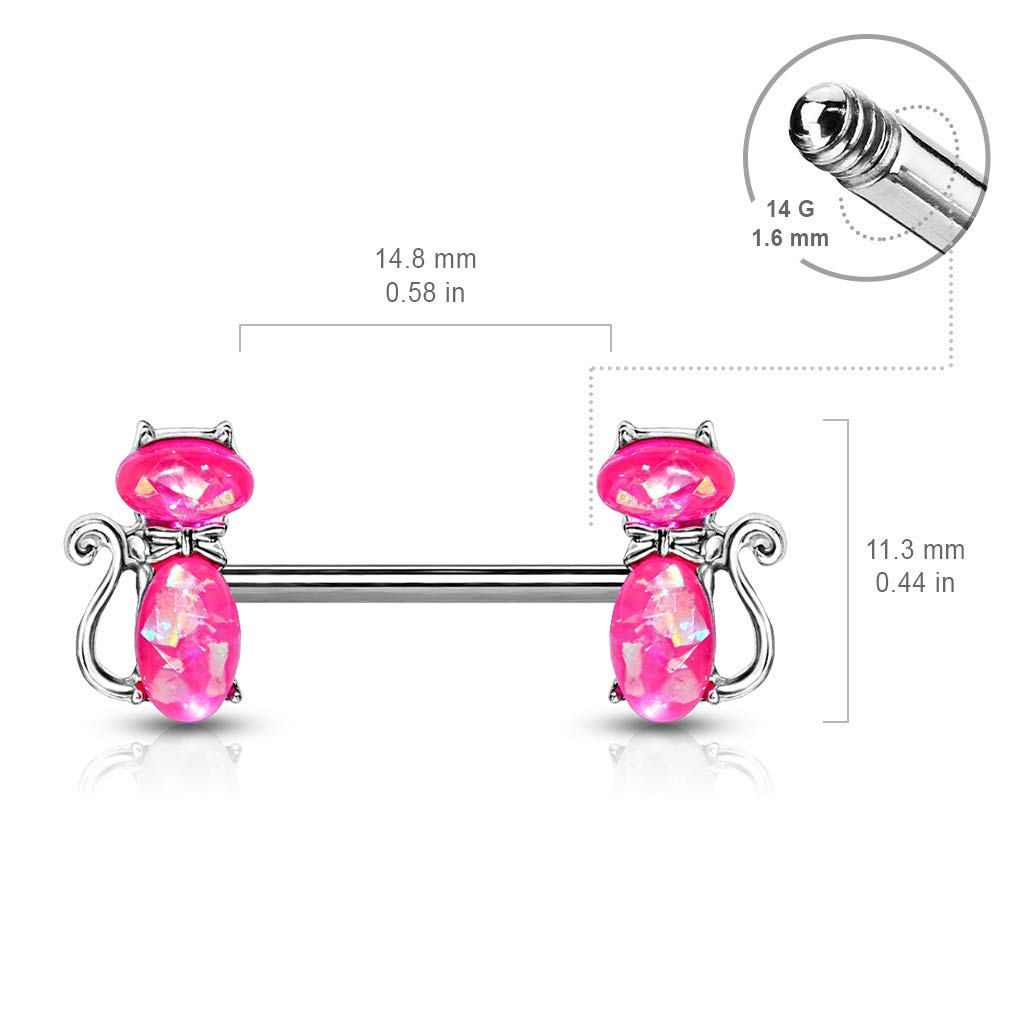 Brustwarzenpiercing Glitzer-Opal Katze Brustpiercing Nippelpiercing Chirurgenstahl Silber Pink Weiß Stab 1,6/14mm