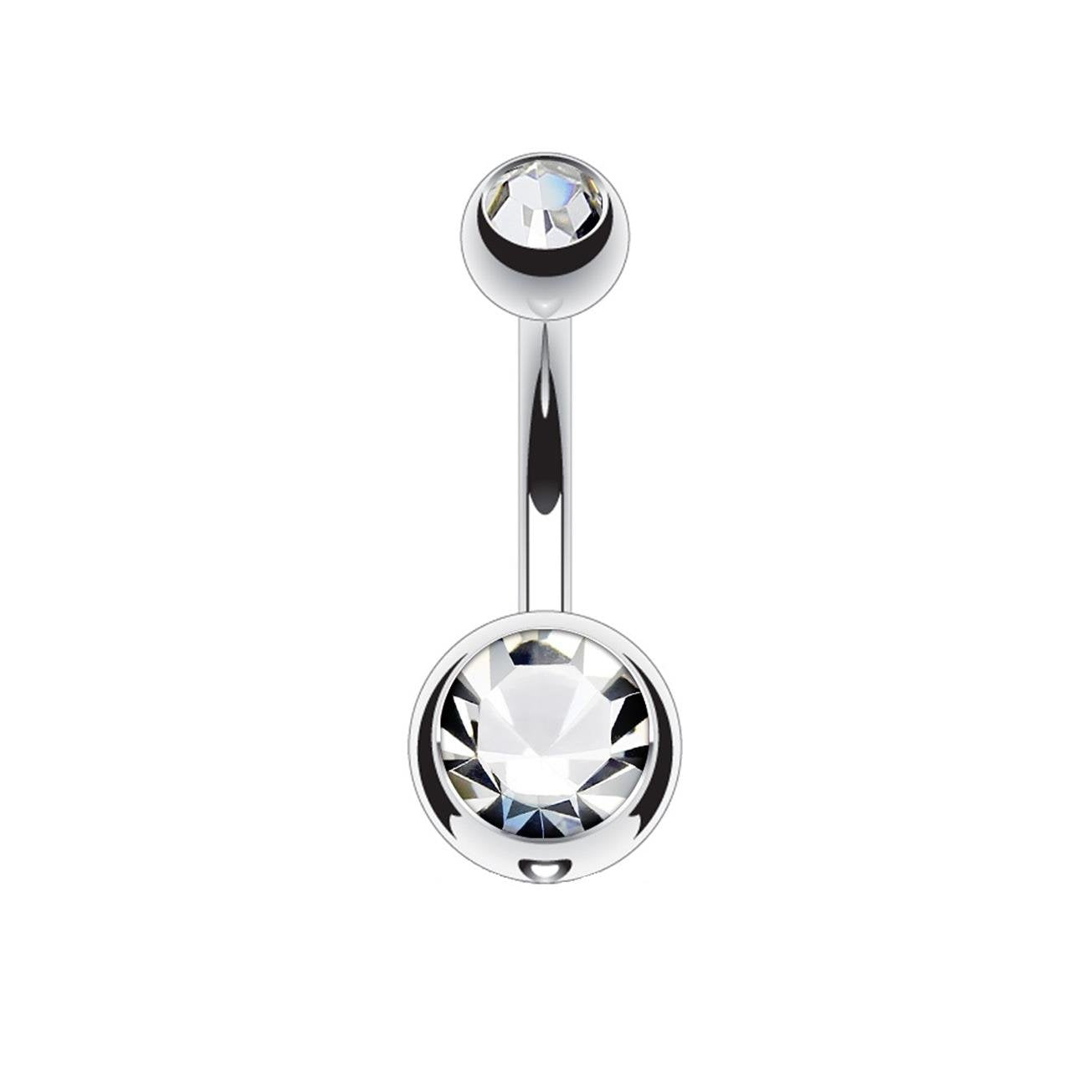 Bauchnabelpiercing 2 ZIRKONIA Nabelpiercing Chirurgenstahl Bananabell Silber Multicolor Stab 1,6/10mm Kugeln 4/6mm