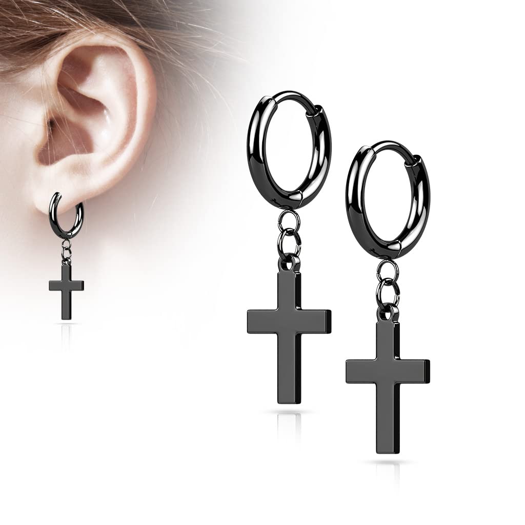 1 Paar Damen Creolen Ohrhänger Kreuz-Anhänger Ohrringe Ohrstecker Chirurgenstahl Silber Gold Schwarz Roségold