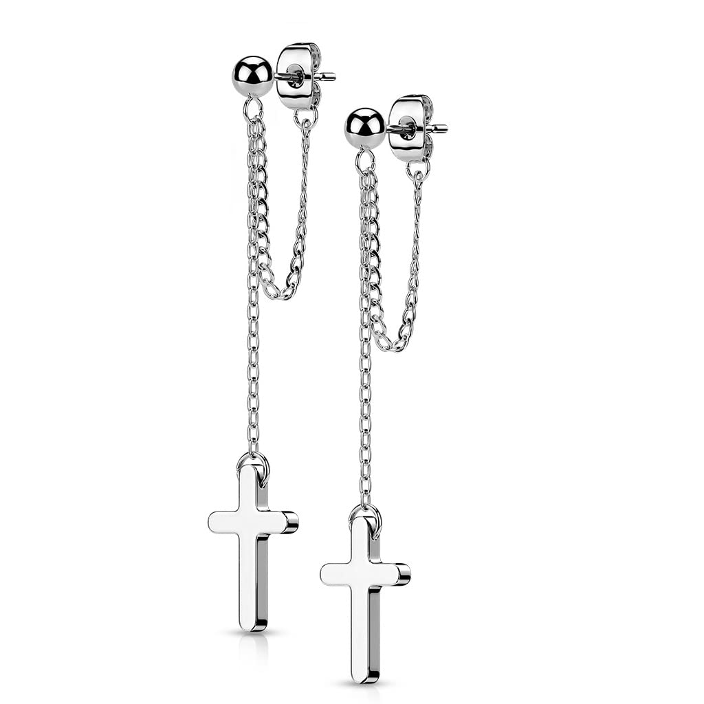 1 Paar Damen Ohrstecker Ketten-Kreuz Anhänger Chirurgenstahl Ohrringe Ohrhänger Silber Gold Schwarz Roségold
