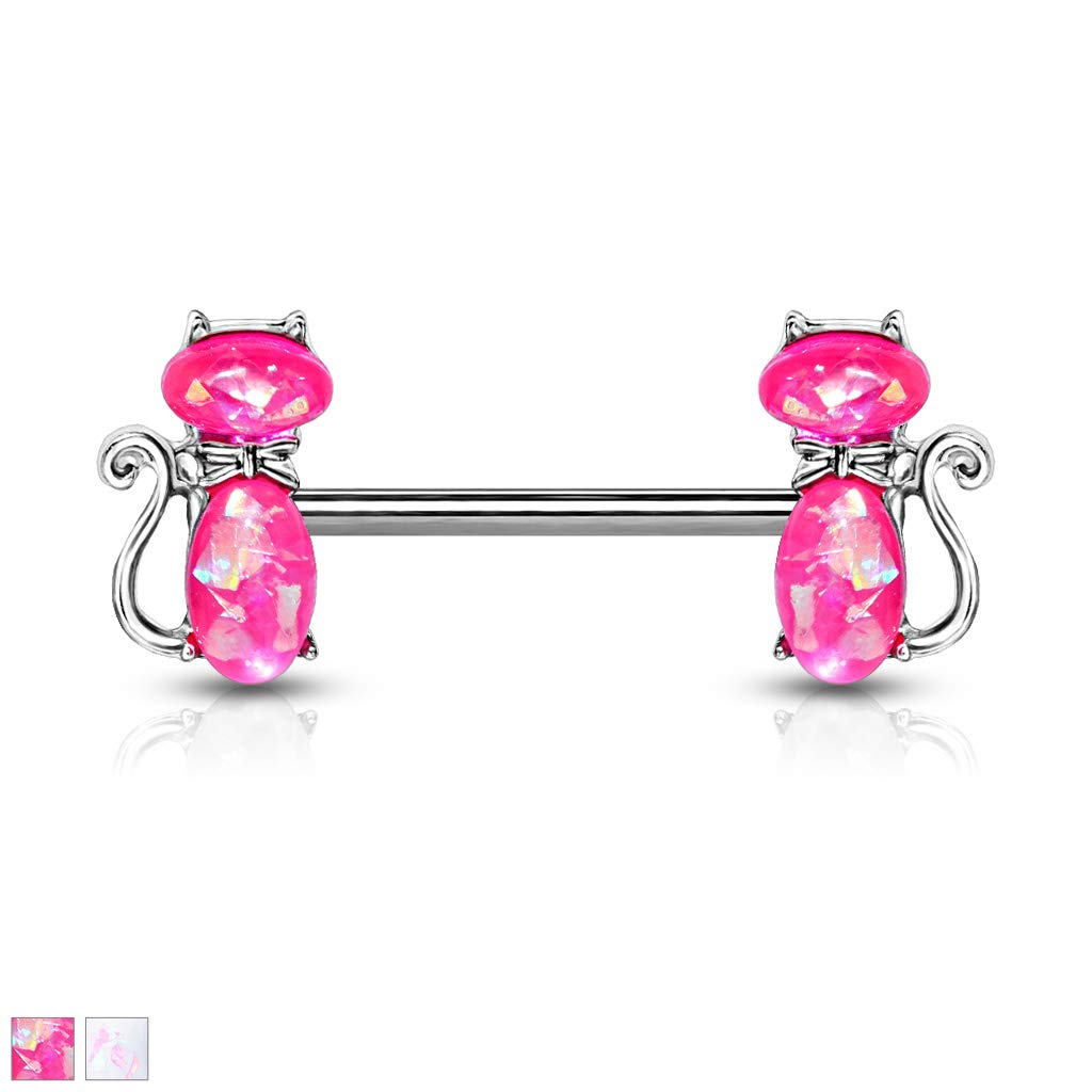 Brustwarzenpiercing Glitzer-Opal Katze Brustpiercing Nippelpiercing Chirurgenstahl Silber Pink Weiß Stab 1,6/14mm