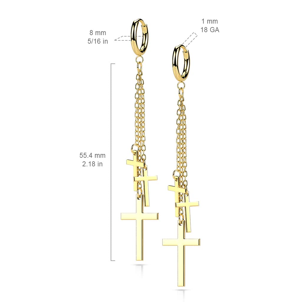 1 Paar Damen Creolen Ohr-Hänger 3 Kreuze Ketten-Anhänger Ohrringe Ohrstecker Silber Gold Schwarz Roségold