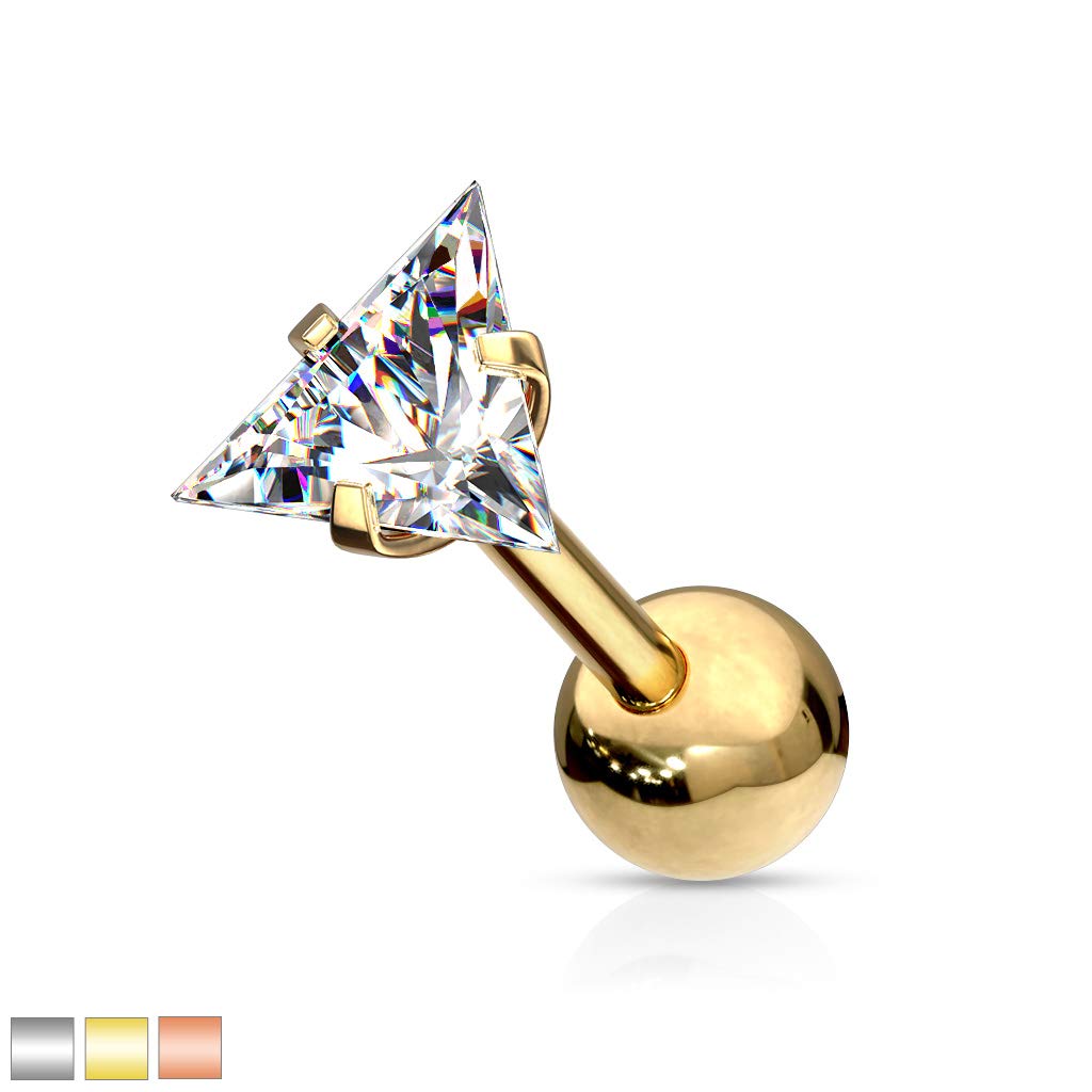 1 Knorpel Ohrstecker Zirkonia Clear 3/4mm Dreieck Cartilage Labret Piercing Tragus viele Farben Edelstahl Schraubverschluss Steg 6/1,2mm