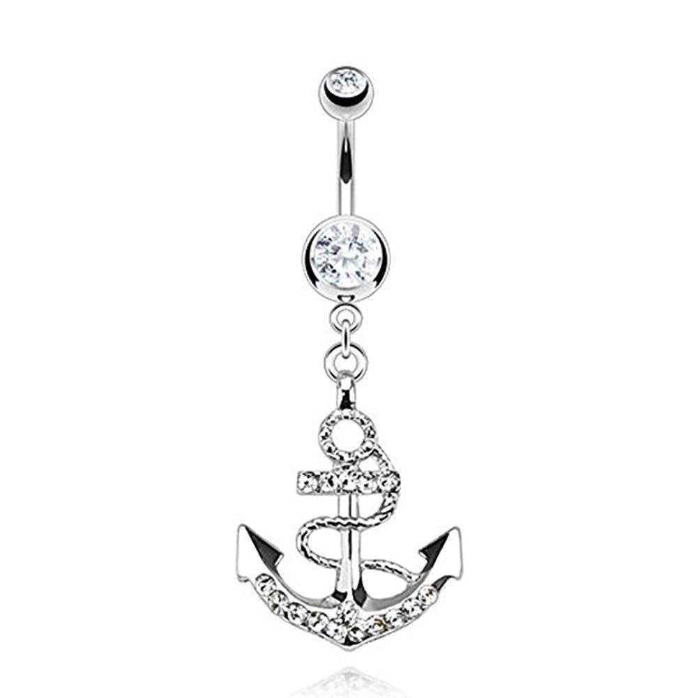 Bauchnabelpiercing Anker 1,6mm 10mm Anhänger Nabelpiercing Chirurgenstahl Bananabell Zirkonia Silber Clear Blau Pink Schwarz