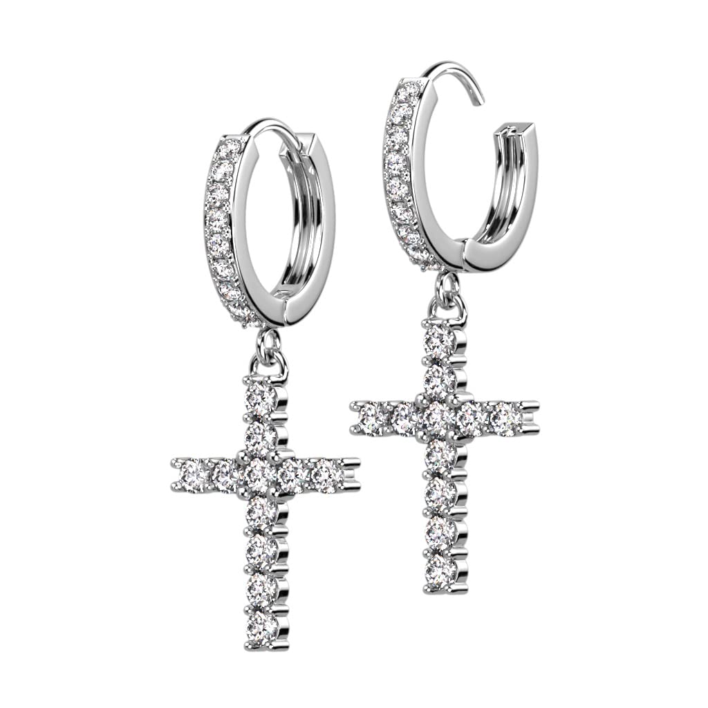 1 Paar Damen Creolen Ohrhänger Anhänger Kreuz Pavé Zirkonia Clear Ohrringe Ohrstecker Silber Gold