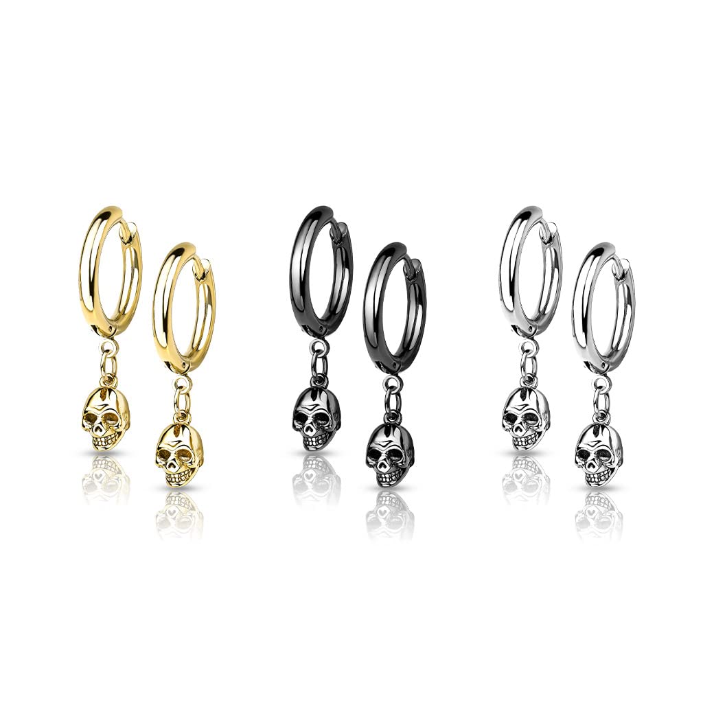 1 Paar Damen Creolen Ohrhänger Totenkopf-Anhänger Ohrringe Ohrstecker Silber Gold Schwarz