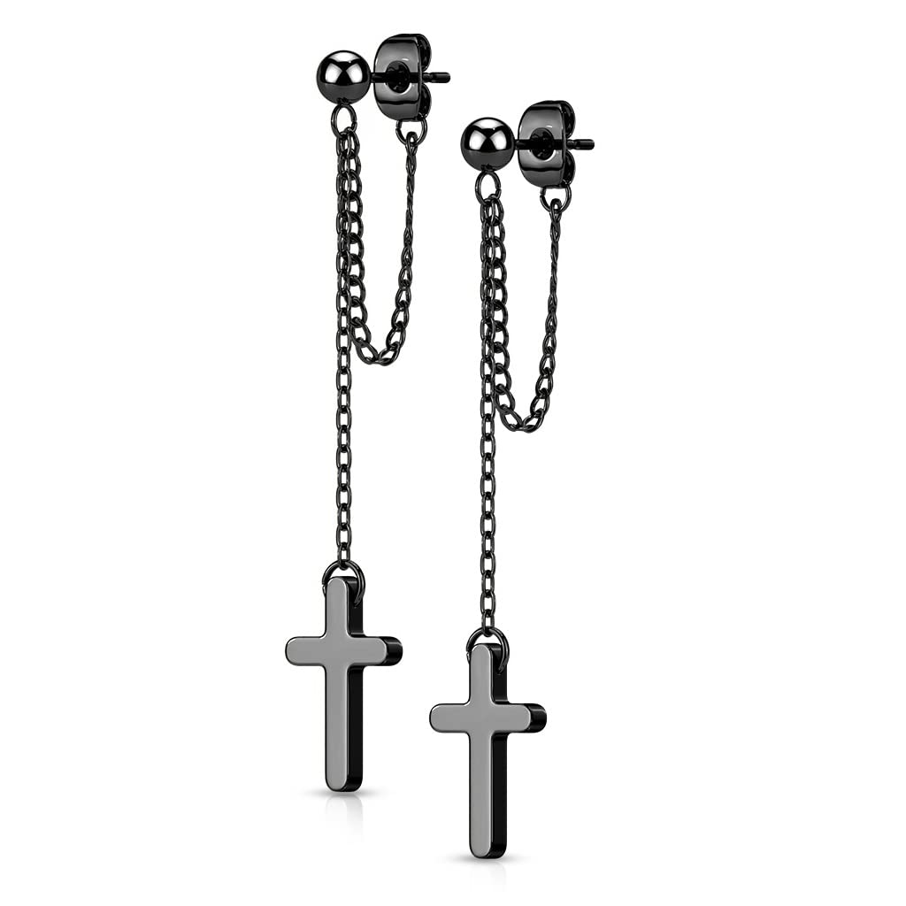 1 Paar Damen Ohrstecker Ketten-Kreuz Anhänger Chirurgenstahl Ohrringe Ohrhänger Silber Gold Schwarz Roségold