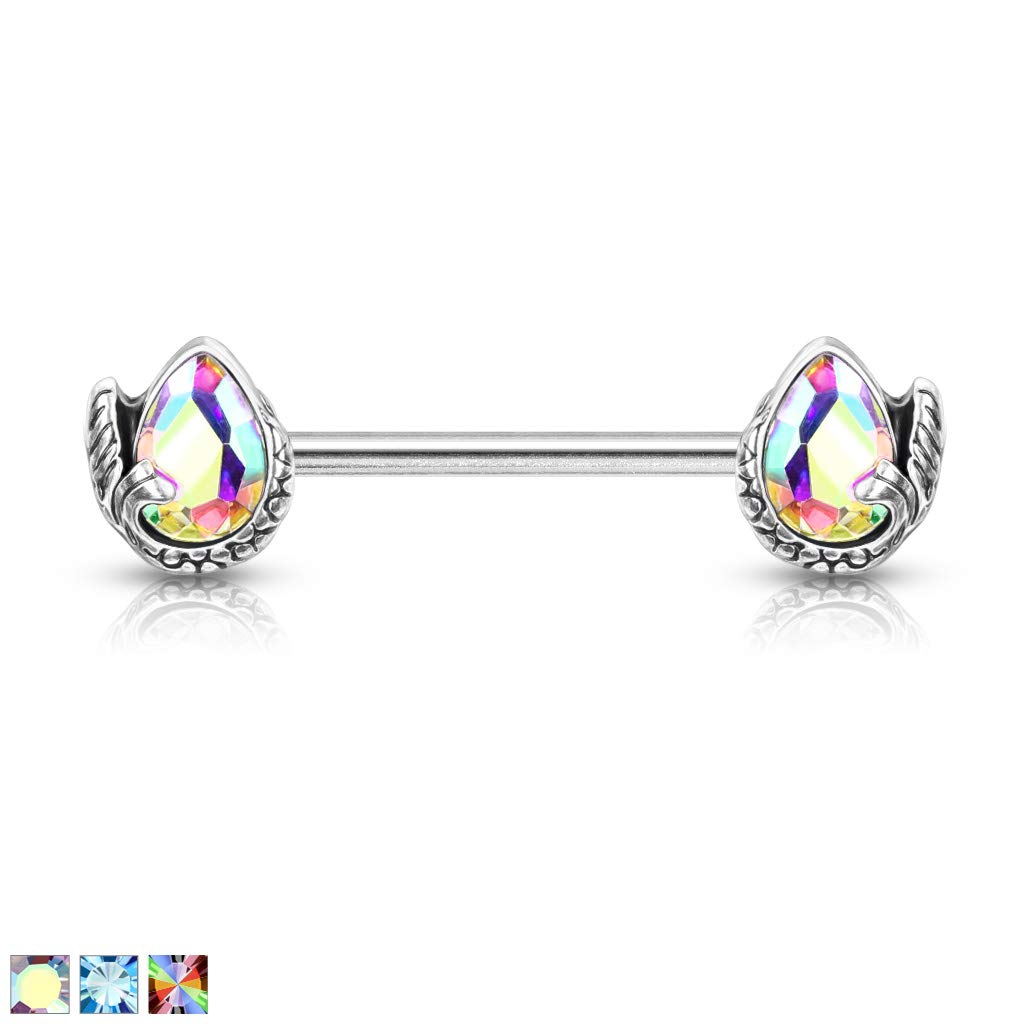 Brustwarzenpiercing Meerjungfrau-Flosse Kristall-Tropfen Brustpiercing Nippelpiercing Chirurgenstahl Mehrfarbig Stab 1,6/16mm