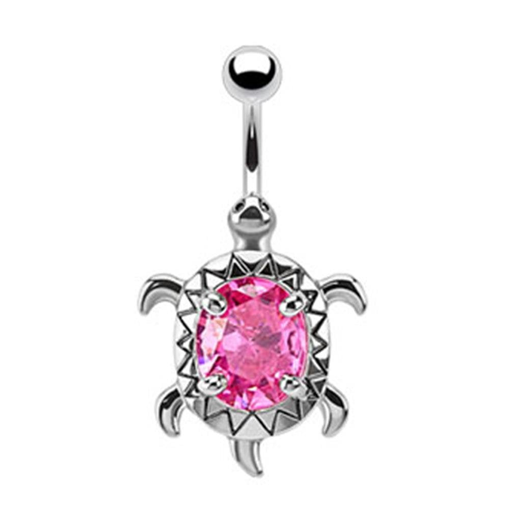 Bauchnabelpiercing SCHILDKRÖTE 1,6mm 10mm Nabelpiercing Edelstahl Chirurgenstahl Bananabell Zirkonia Silber Aqua Pink Clear Lila
