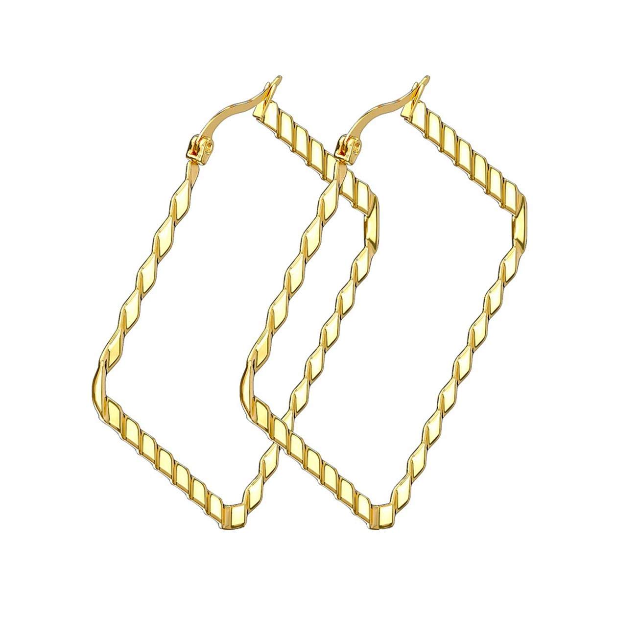1 Paar Damen QUADRAT CREOLEN WELLEN-DESIGN Ohrringe Ohrstecker Chirurgenstahl Multicolor