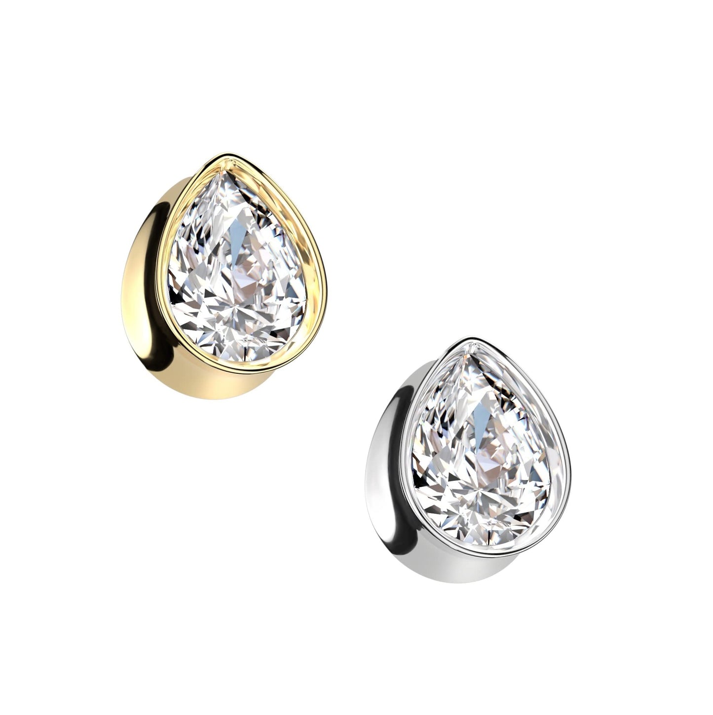 Ohrtunnel Silber Gold Tränen-tropfen Zirkonia Clear Chirurgenstahl Ohrpiercing Ohrschmuck Plug Sattelverschluss 8-16mm