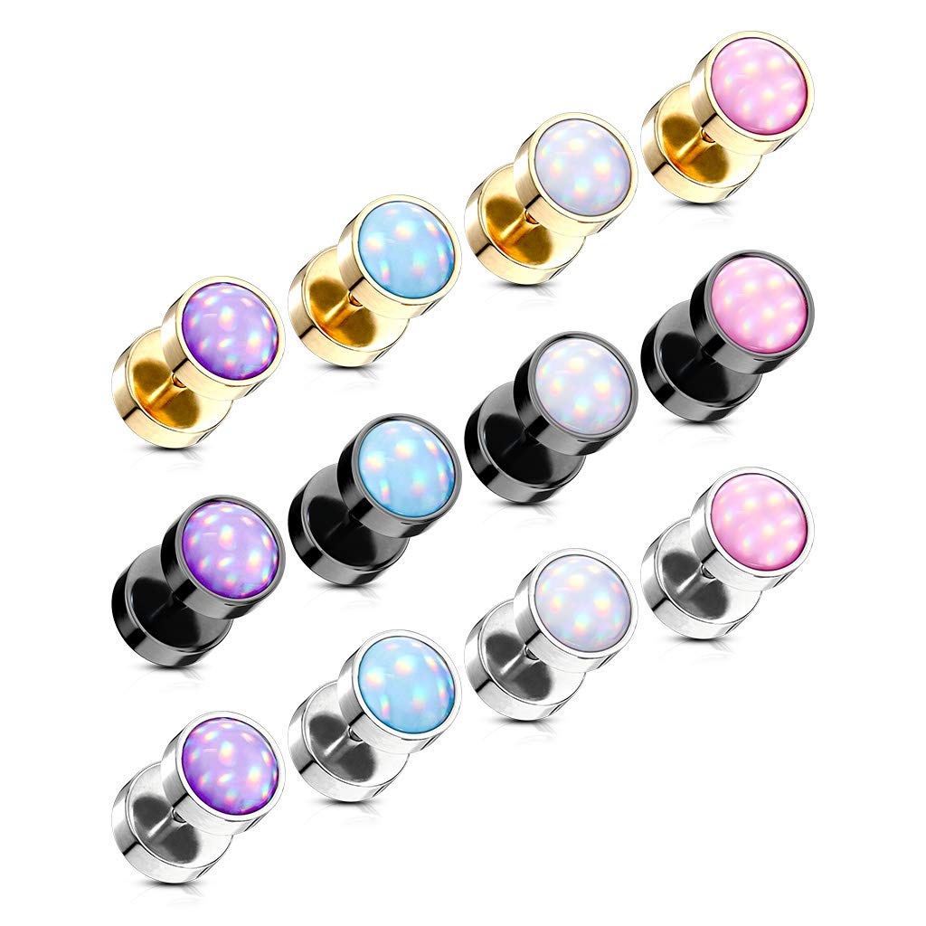 Fake Ohrplug leuchtender Stein Opal-Effekt Ohrpiercing Ohrschmuck Chirurgenstahl Schraubverschluss viele Farben 8mm