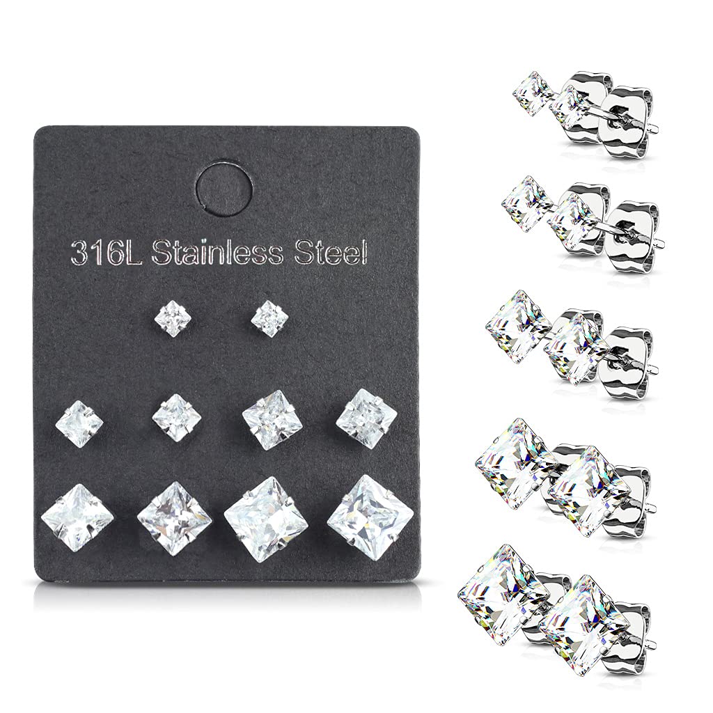 5 Paar Ohringe Eckiger Zirkonia 3mm 4mm 5mm 6mm 7mm Ohrringe Ohrstecker Chirurgenstahl Silber Gold Schwarz