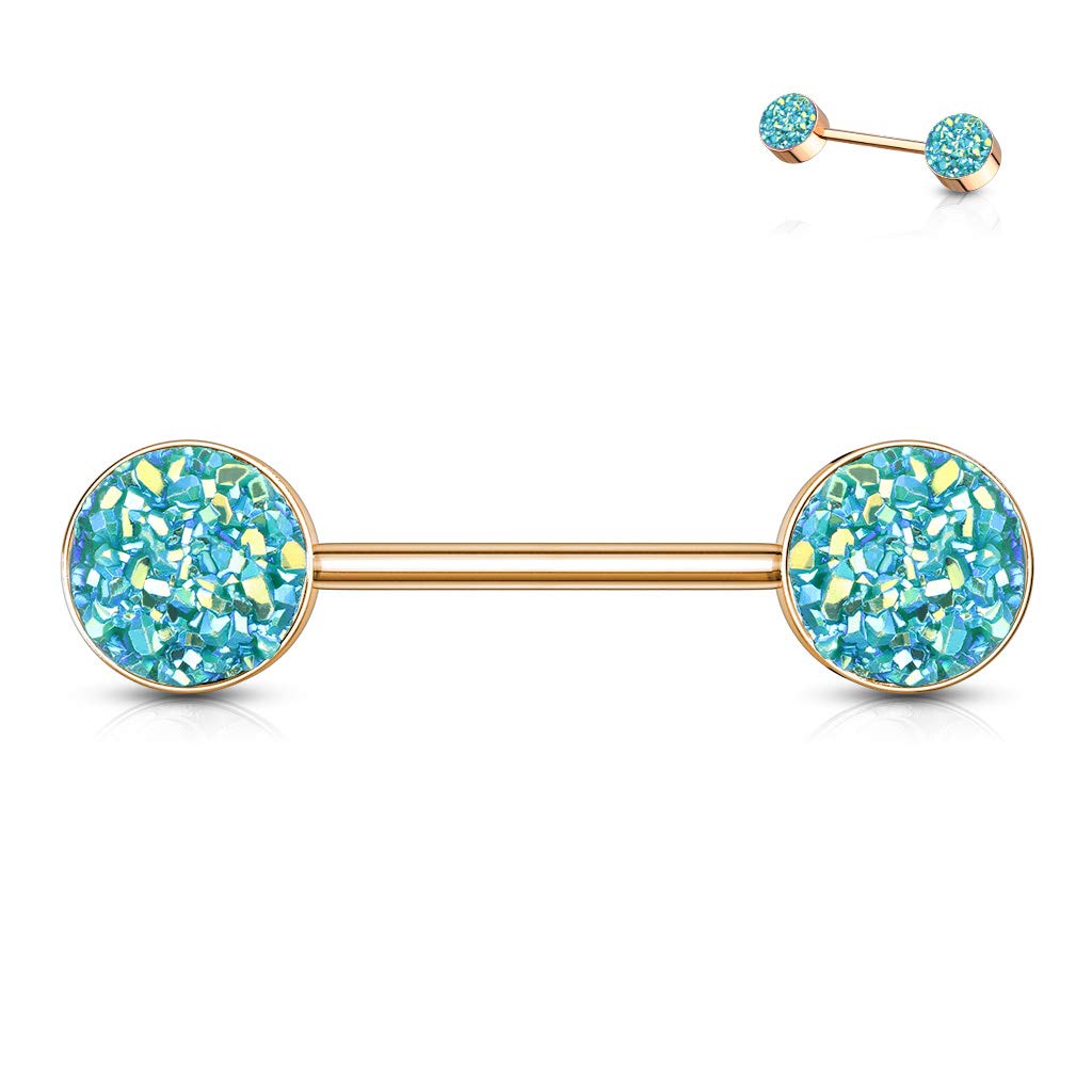 Brustwarzenpiercing Glitzer KRISTALL-Steine Brustpiercing Nippelpiercing Chirurgenstahl Roségold Multicolor Stab 1,6/14mm Stein 9mm