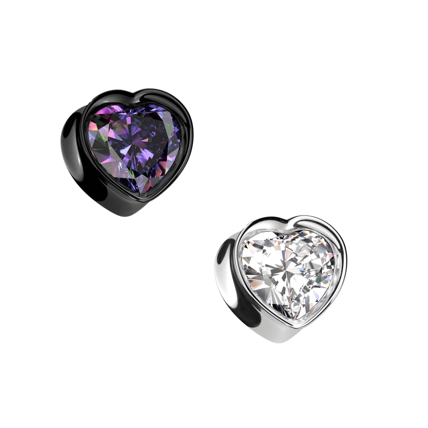 Ohrtunnel Silber Schwarz Herz Zirkonia Clear Bunt Chirurgenstahl Ohrpiercing Ohrschmuck Plug Sattelverschluss 8-16mm
