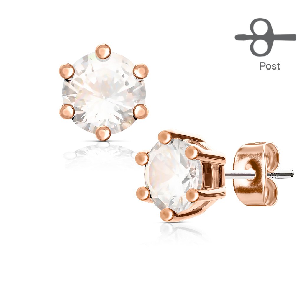 1 Paar Ohringe Ohrringe Set Stecker Edelstahl Chirurgenstahl Rund Prong Zirkonia clear gold pink aqua roségold