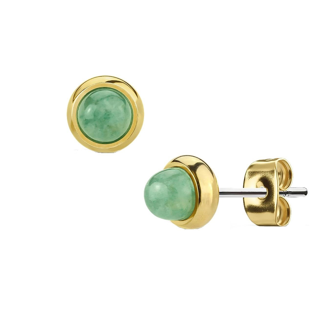 1 Paar Stud Ohrring Set Ohrstecker Chirurgenstahl vergoldet Halbedelsteine eingefasst Amethyst Grüne Jade Tigerauge Türkis