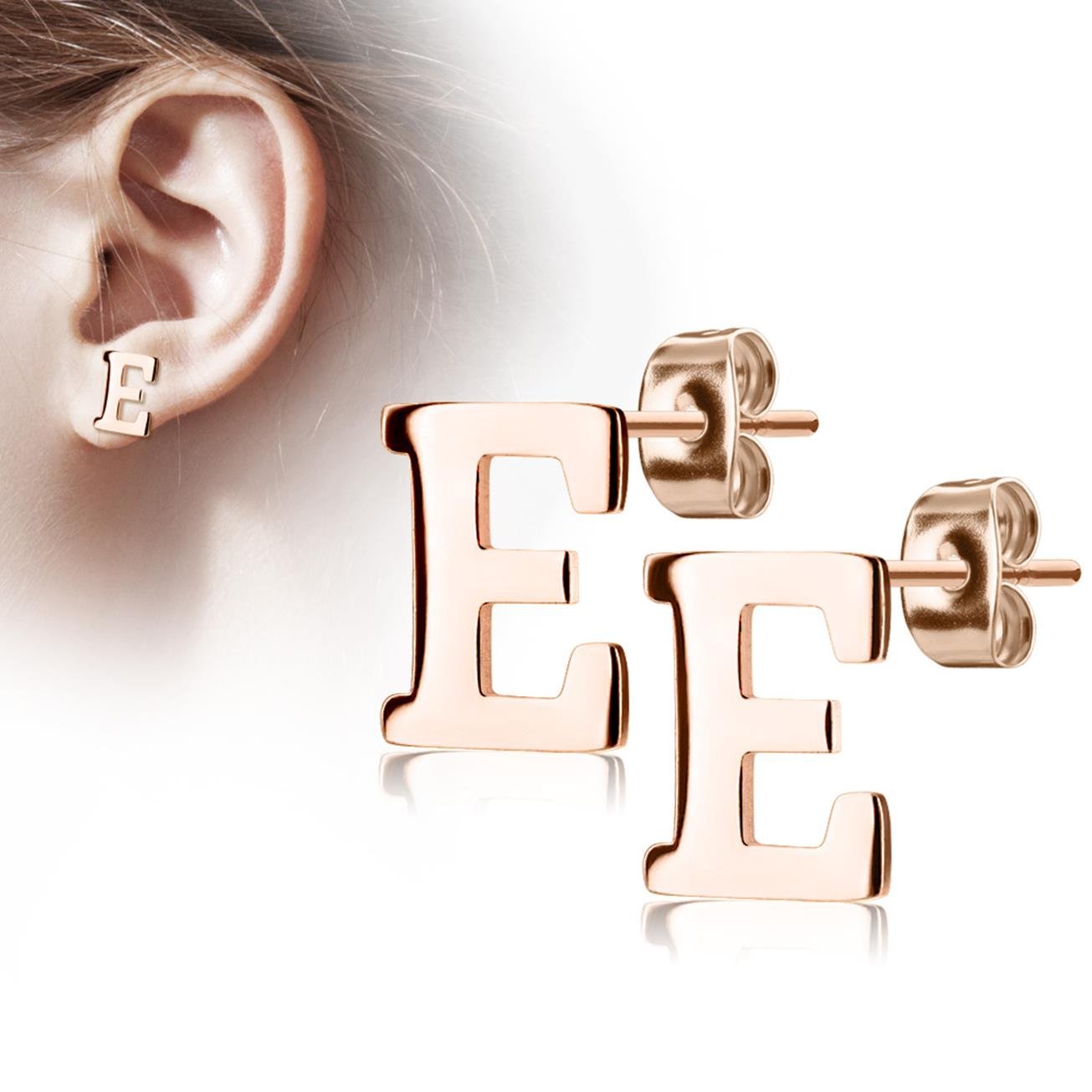 1 Paar Ohrstecker ALPHABET INITIALEN e Ohrringe Schmuck Set Edelstahl Silber Roségold