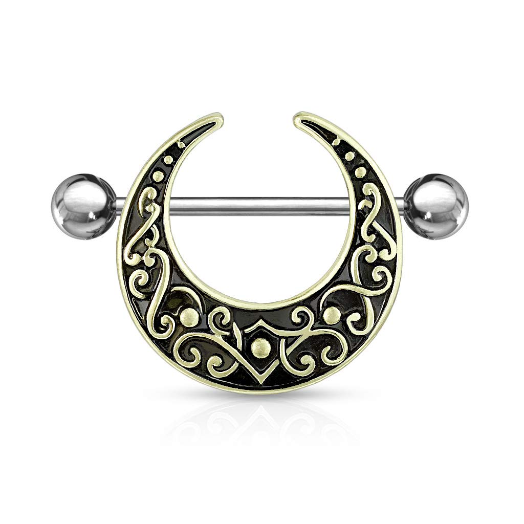 Brustwarzenpiercing Vintage Halb-Mond Gold Silber Brustpiercing Nippelpiercing Intimpiercing Chirurgenstahl Stab 16mm