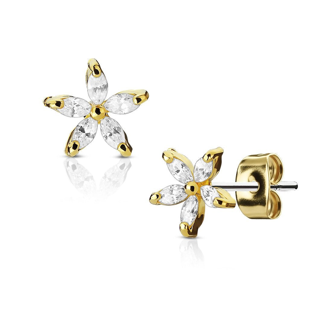 1 Paar Ohringe Ohrringe Set Stecker Edelstahl Chirurgenstahl Marquise Bluetenblatt clear Zirkonia gold silber roségold