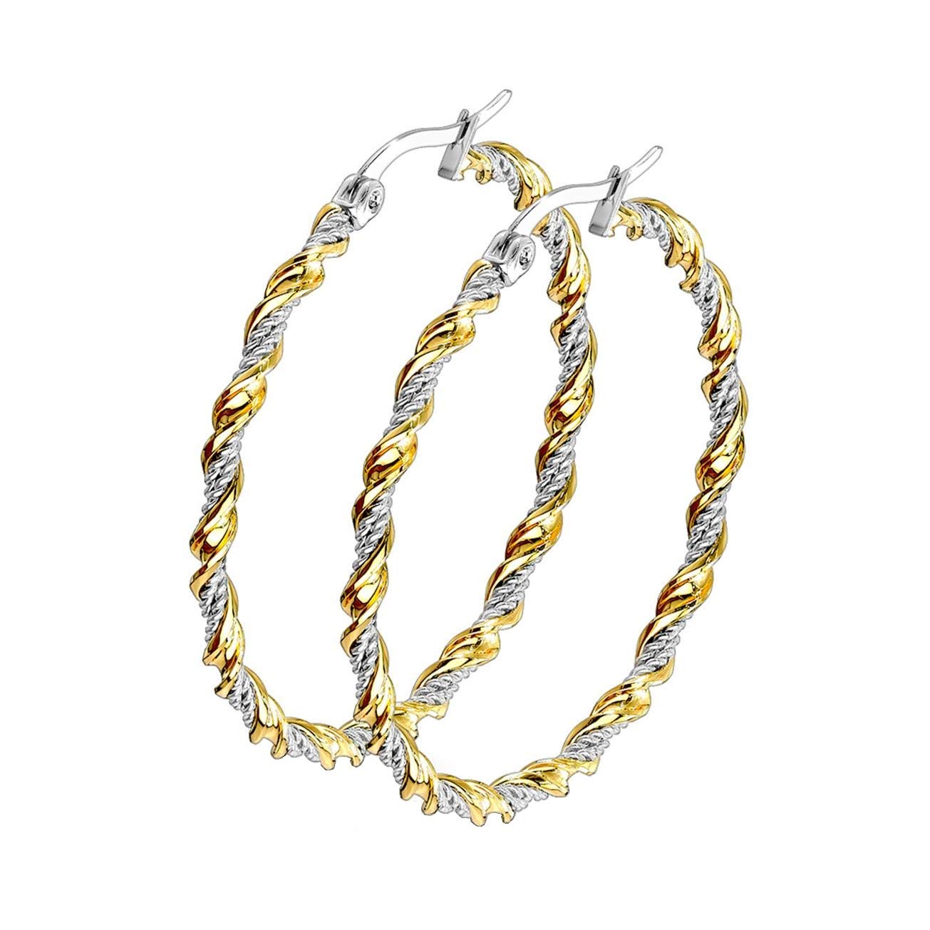 1 Paar Damen CREOLEN FLECHT-DESIGN Ohrringe Ohrstecker Chirurgenstahl Gold Silber 30/40/50mm