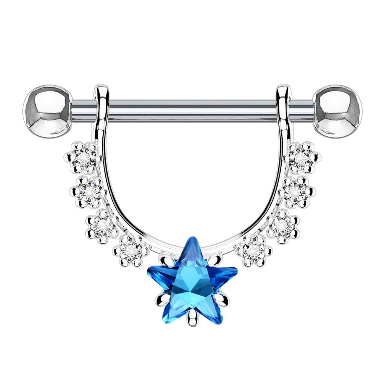 Brustwarzenpiercing GROSSER Stern Intimpiercing Brustpiercing Edelstahl Silber Gold Roségold Clear Aqua Stab 1,6mm 12mm