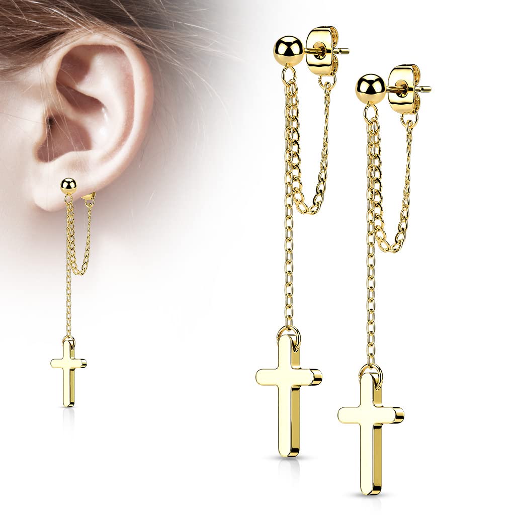 1 Paar Damen Ohrstecker Ketten-Kreuz Anhänger Chirurgenstahl Ohrringe Ohrhänger Silber Gold Schwarz Roségold