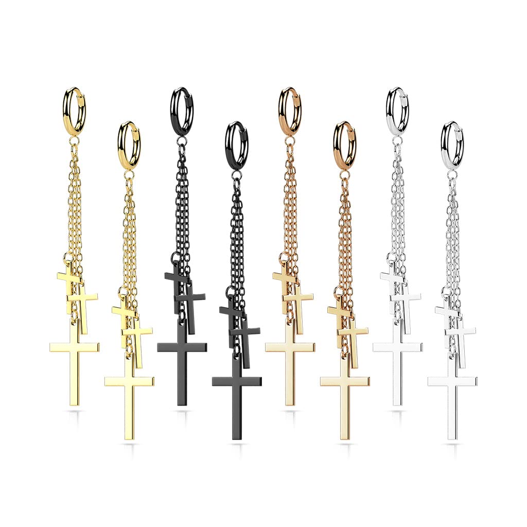 1 Paar Damen Creolen Ohr-Hänger 3 Kreuze Ketten-Anhänger Ohrringe Ohrstecker Silber Gold Schwarz Roségold