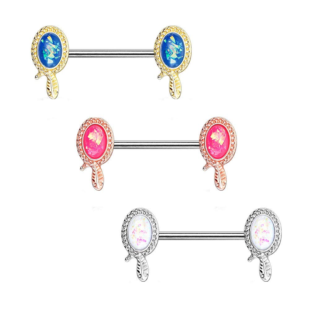 Brustwarzenpiercing Glitzer-Opal Schlange Brustpiercing Nippelpiercing Chirurgenstahl Gold Roségold Silber Stab 1,6/14mm