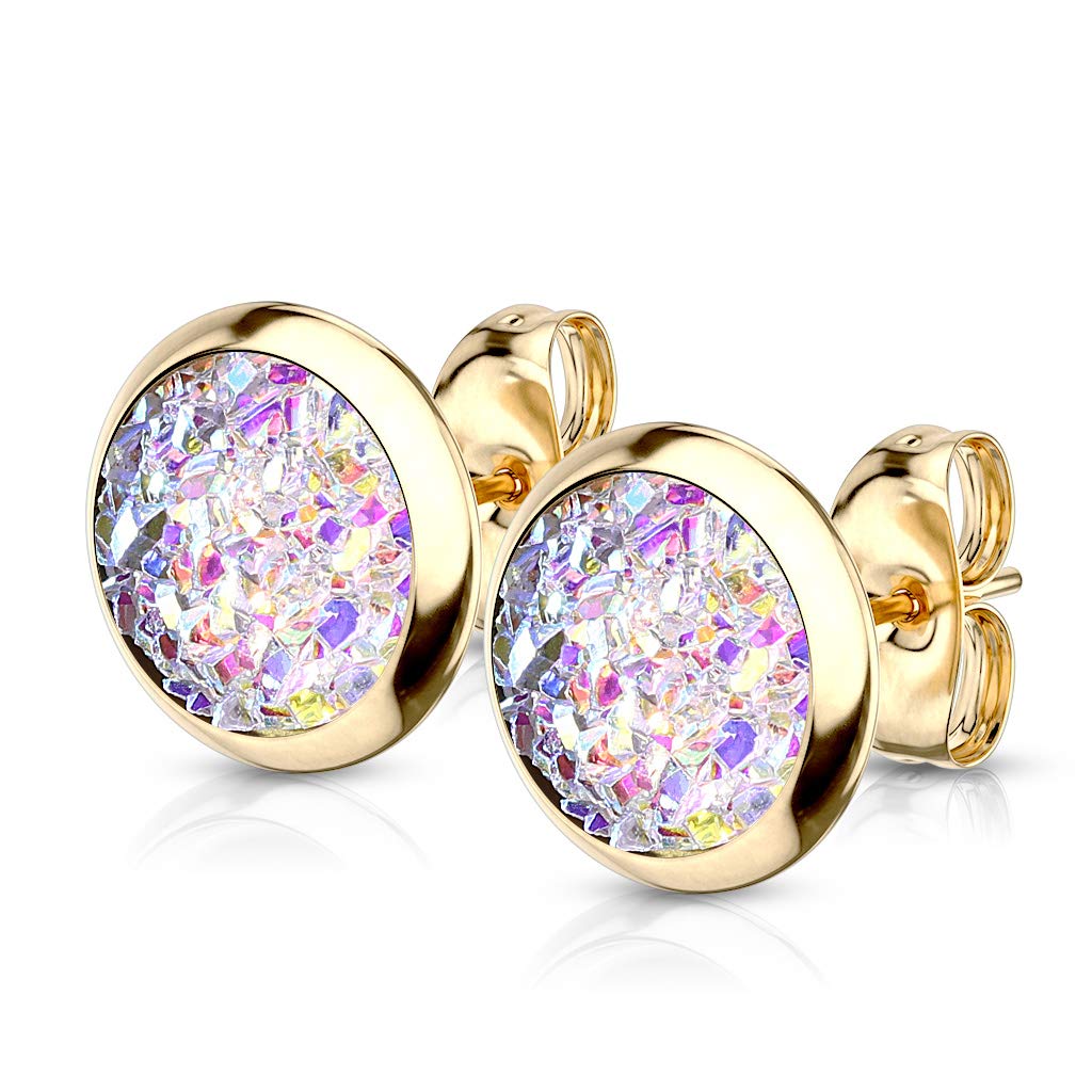 1 Paar Damen e Glitzer Drusen-stein 8mm Ohrringe Ohrstecker Chirurgenstahl viele Farben