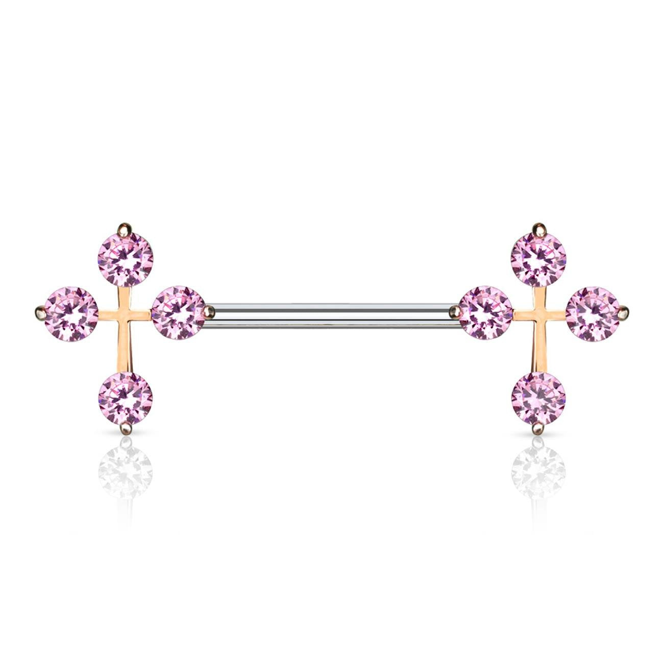 Brustwarzenpiercing 2 ZIRKONIA KREUZE Brustpiercing Nippelpiercing Edelstahl Silber Roségold Gold Stab 1,6mm 14mm