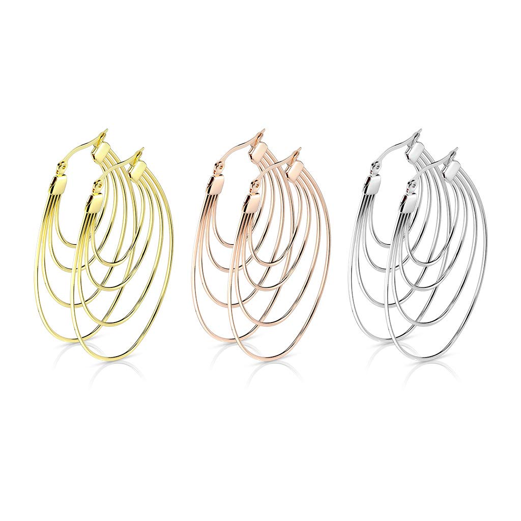 1 Paar Damen Ohrringe vierfach Oval-Anhänger e Ohrstecker Chirurgenstahl Gold Roségold Silber Länge 51mm
