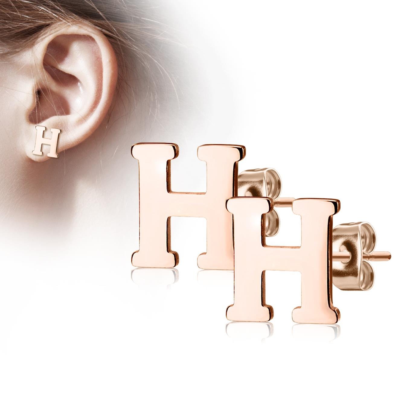 1 Paar Ohrstecker ALPHABET INITIALEN e Ohrringe Schmuck Set Edelstahl Silber Roségold