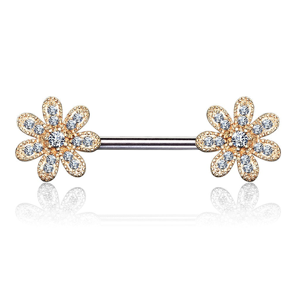 Brustwarzenpiercing Blumen Silber Gold Roségold Clear Brustpiercing Nippelpiercing Intimpiercing Chirurgenstahl Stab 14mm
