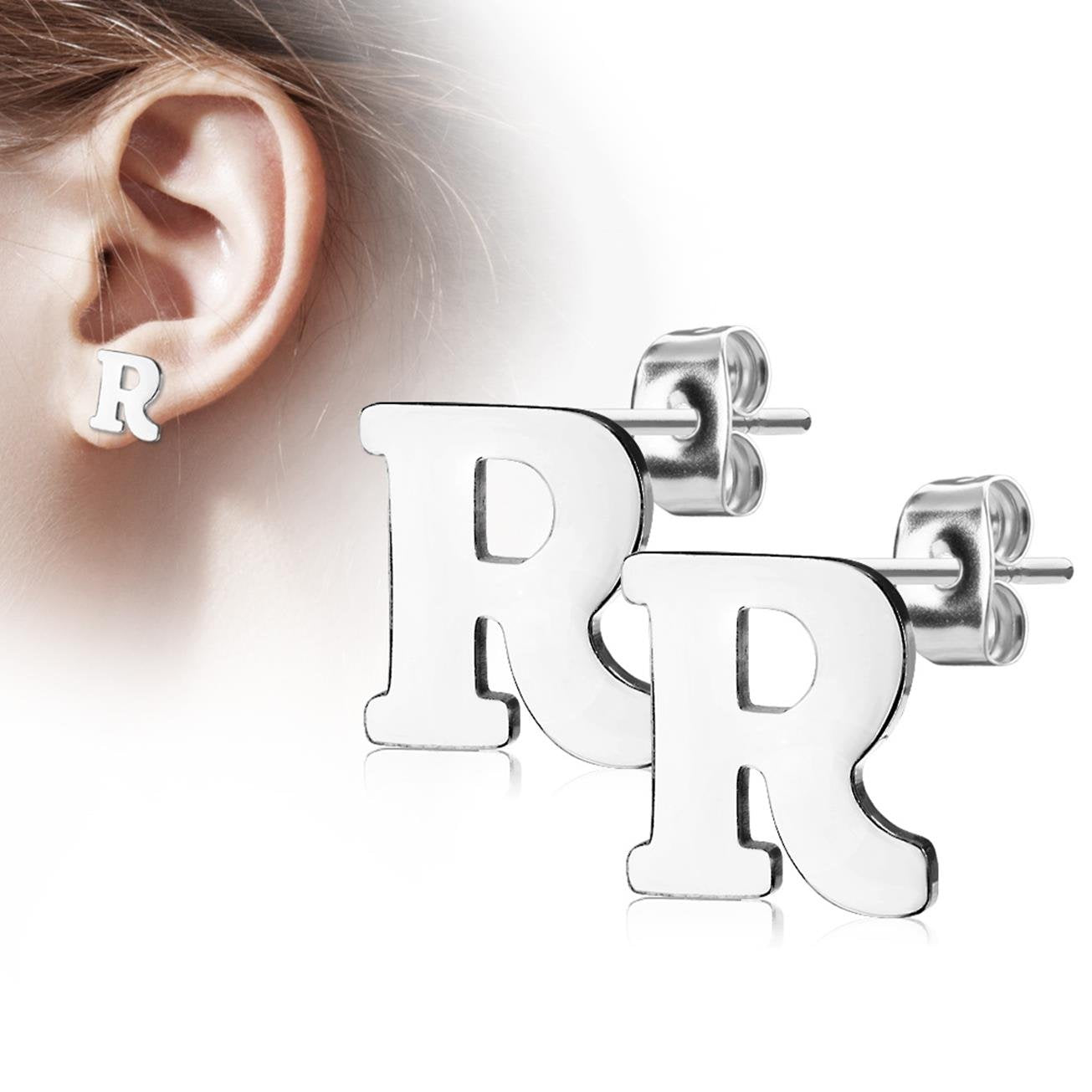 1 Paar Ohrstecker ALPHABET INITIALEN e Ohrringe Schmuck Set Edelstahl Silber Roségold