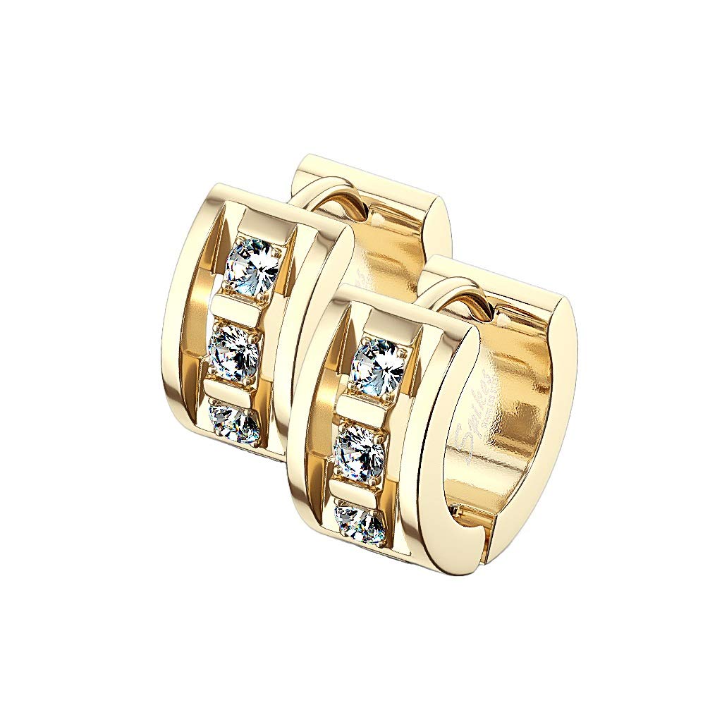 1 Paar Damen CREOLEN 3 Zirkonia Clear Ohrringe Ohrstecker Chirurgenstahl Gold Schwarz Silber 7mm