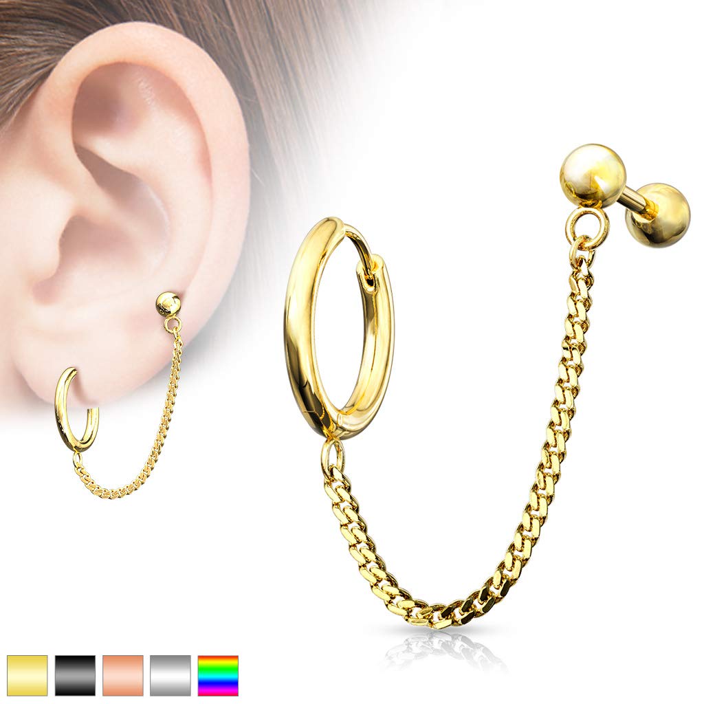1 Knorpel Ohrstecker Klick-Creole Kette Cartilage Labret Piercings Tragus viele Farben Edelstahl Schraubverschluss