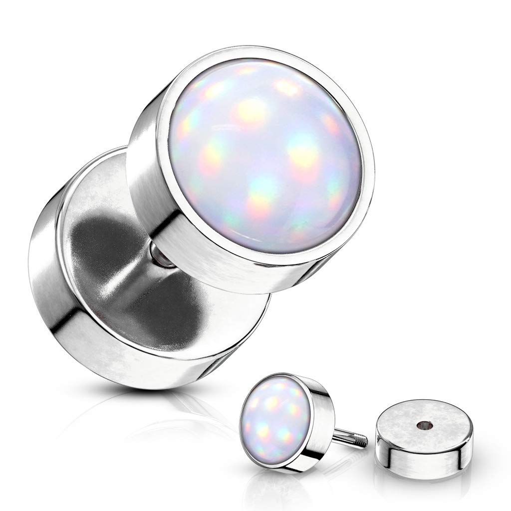 Fake Ohrplug leuchtender Stein Opal-Effekt Ohrpiercing Ohrschmuck Chirurgenstahl Schraubverschluss viele Farben 8mm