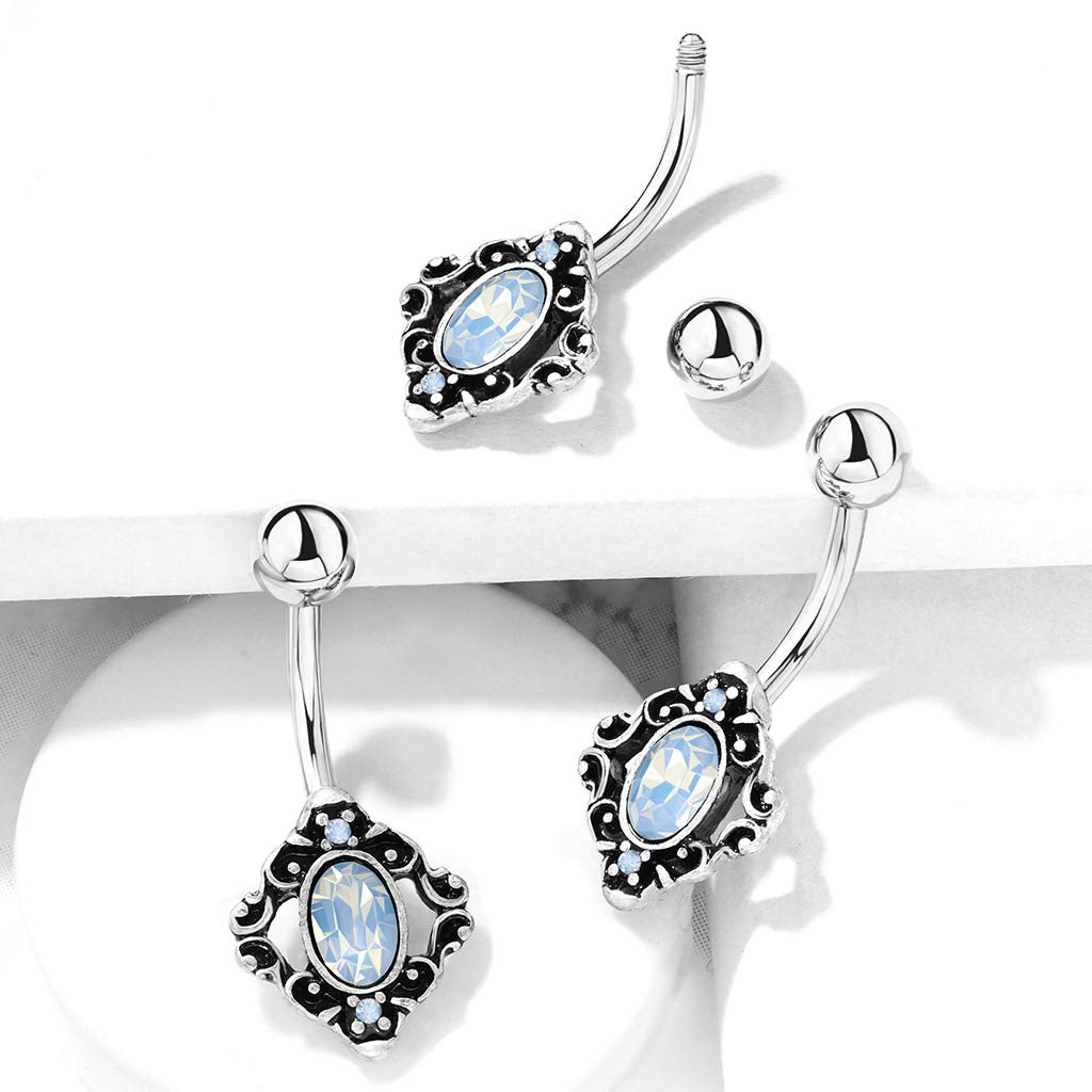 Bauchnabelpiercing Opal-Optik Antik-Silber Nabelpiercing Chirurgenstahl Bananabell Silber Rosa Grün Weiß Stab 1,6/10mm