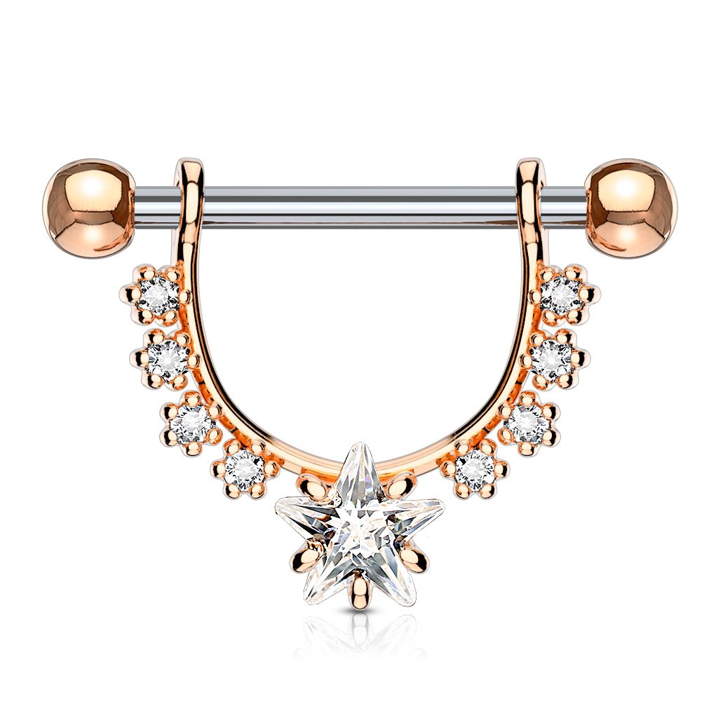 Brustwarzenpiercing GROSSER Stern Intimpiercing Brustpiercing Edelstahl Silber Gold Roségold Clear Aqua Stab 1,6mm 12mm