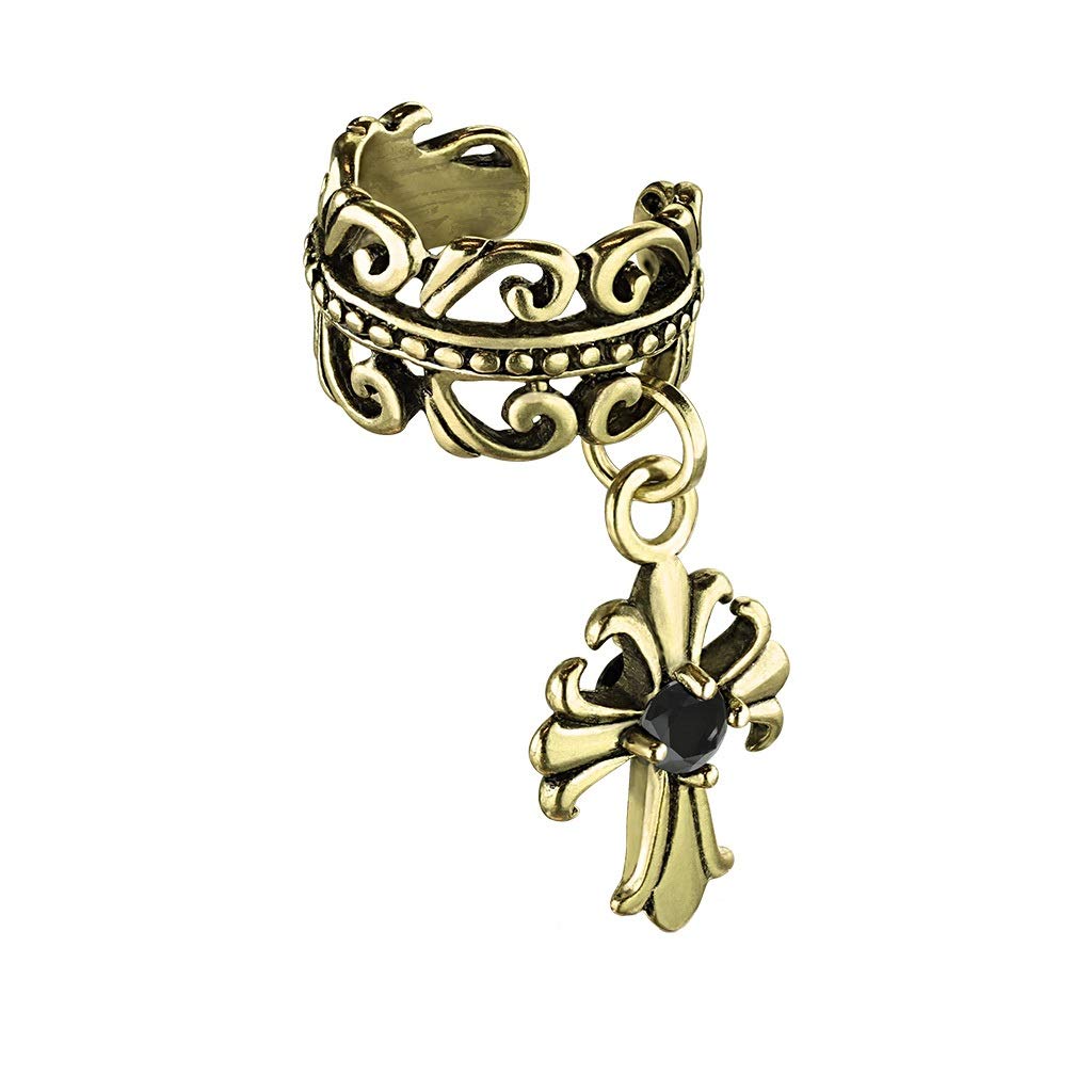 Ohrklemme KELTISCHES HERZ FLEUR DE LIS Kreuz Anhänger Ohrringe Ohrclip Fake-Piercing Messing Silber Gold