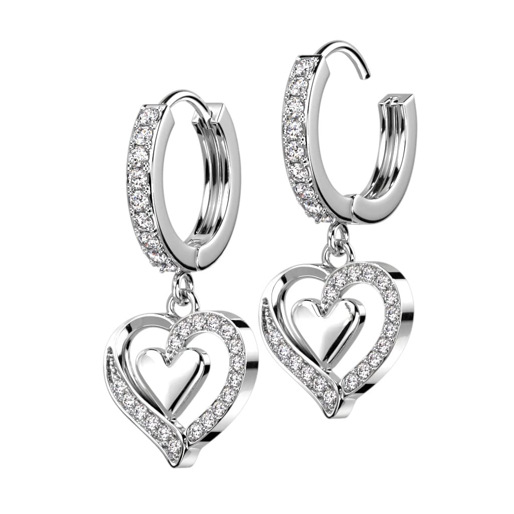 1 Paar Damen Creolen Ohrhänger Anhänger Herzen Pavé Zirkonia Clear Ohrringe Ohrstecker Silber Gold